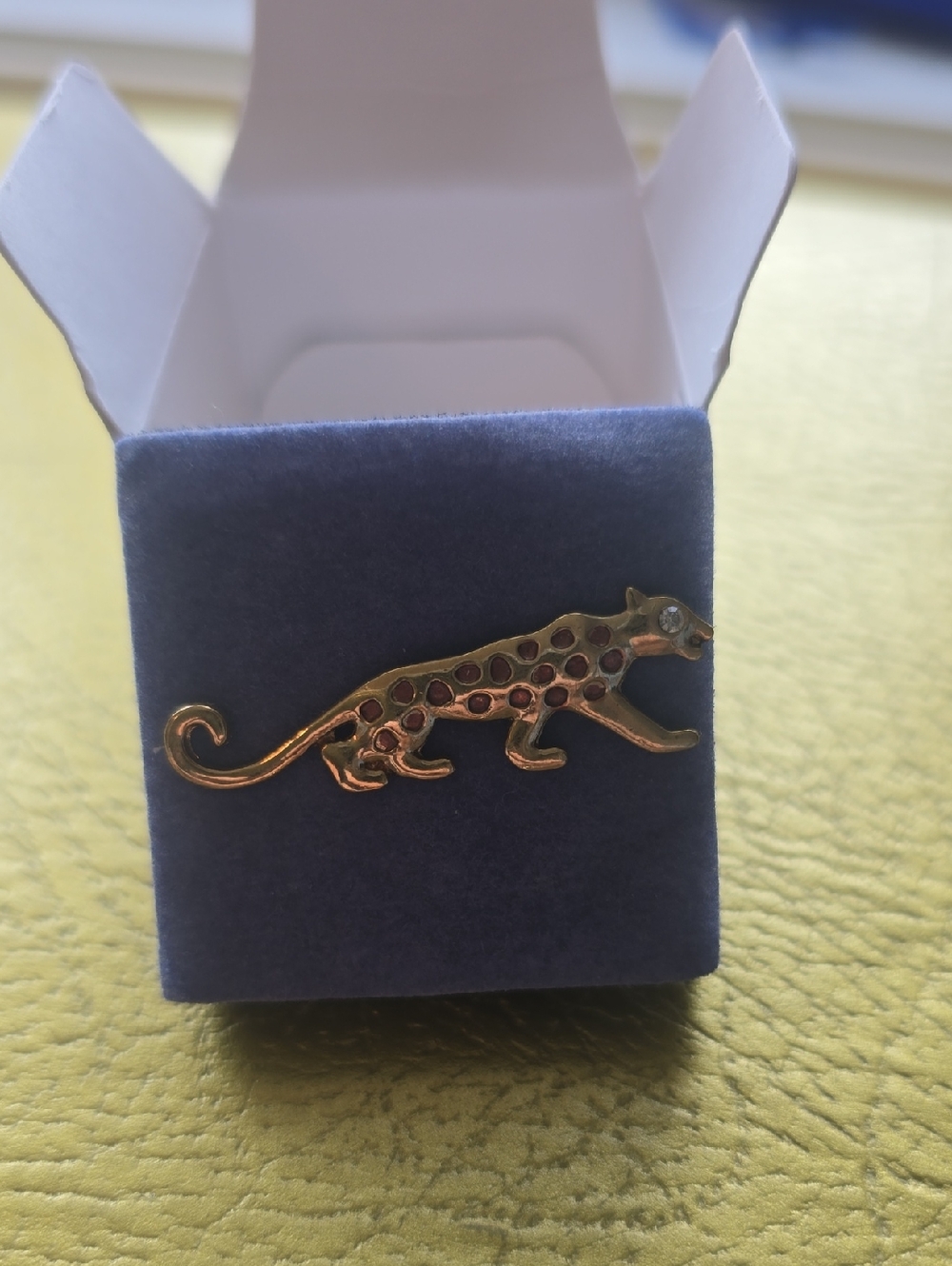 Gold-tone Leopard Pin Brooch with Red Spots